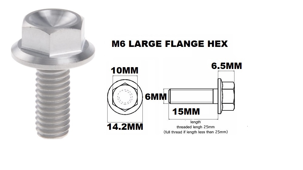 M6X15MM 1.00 THREAD PITCH TITANIUM FLANGE 10MM HEX BOLT GRADE 5